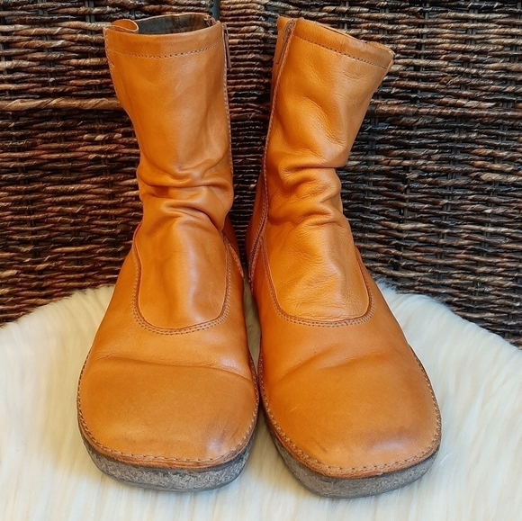 Groundhog 40 Dawaska Leather Slouch Ankle Boots Orange Fall Boho Lagenlook - Picture 1 of 8